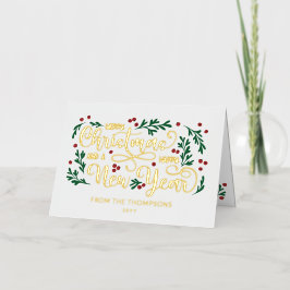 Rode bessen foto Vrolijk Kerstfeest Gelukkig Nieuw Folie Feestdagenkaart