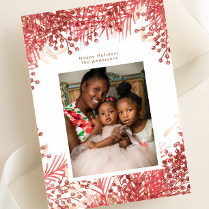 Rode Bessen Frame Kerstvakantie Fotokaart Feestdagenkaart
