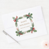 Rode Bessen Gelukkig Kerst Monogram Vierkante Sticker (Envelop)