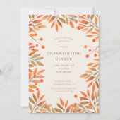 Rode bessen & gouden bladeren Thanksgiving Diner Kaart (Voorkant)