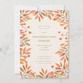 Rode bessen & gouden bladeren Thanksgiving Diner Kaart