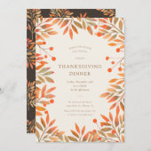 Rode bessen & gouden bladeren Thanksgiving Diner Kaart (Voorkant / Achterkant)