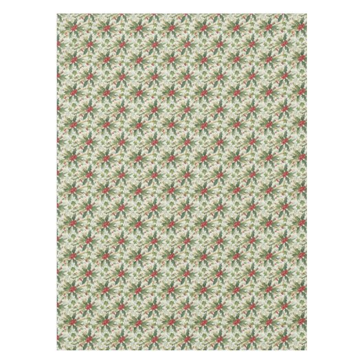 Rode bessen Groen Bladeren Holly Vakantie Kerstmis Tafelkleed (Voorkant)