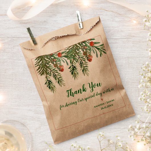 Rode bessen groen bladeren kerst bruiloft bedankzakje (Geknipt)