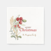 Rode bessen groen botanische kerstfeest servet (Voorkant)