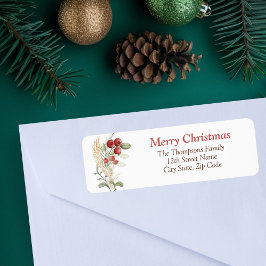 Rode bessen groen Elegante kerst Etiket