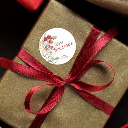 Rode bessen groen Elegante kerst Ronde Sticker