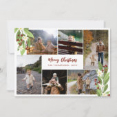 Rode bessen groen fotocollage vrolijke kerst feestdagenkaart (Voorkant)