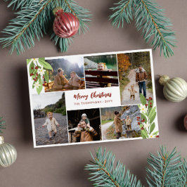 Rode bessen groen fotocollage vrolijke kerst feestdagenkaart