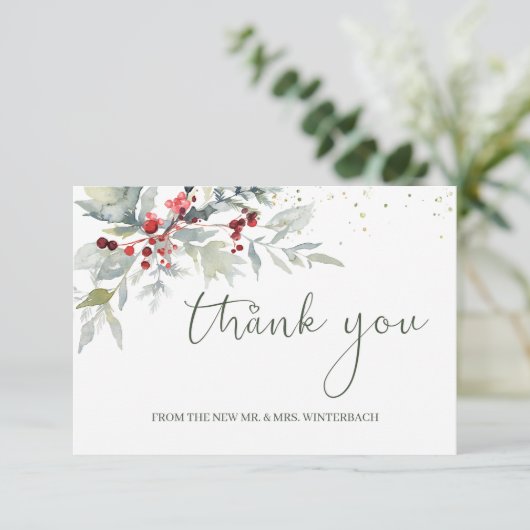 Rode bessen groen gebladerte bruiloft bedankt (Staand voorkant)