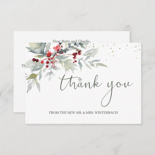 Rode bessen groen gebladerte bruiloft bedankt (Voorkant / Achterkant)
