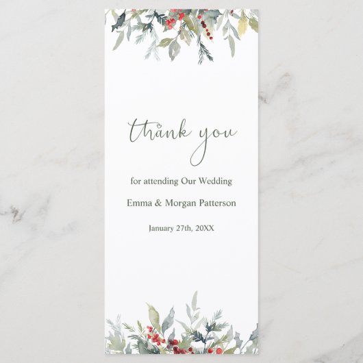 Rode bessen groen gebladerte bruiloft menu (Achterkant)