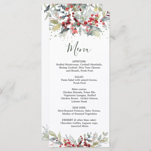 Rode bessen groen gebladerte bruiloft menu (Voorkant / Achterkant)