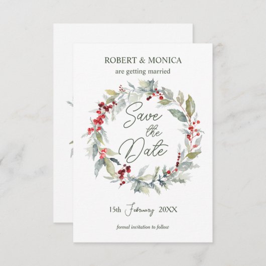Rode bessen groen gebladerte bruiloft Save the Dat Kaart (Voorkant / Achterkant)