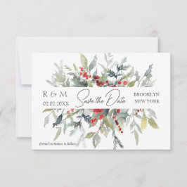 Rode bessen groen gebladerte bruiloft Save the Dat Kaart