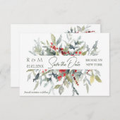 Rode bessen groen gebladerte bruiloft Save the Dat Kaart (Voorkant / Achterkant)