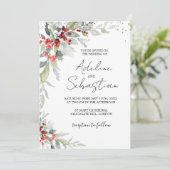 Rode bessen groen gebladerte bruiloft uitnodiging (Staand voorkant)