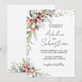 Rode bessen groen gebladerte bruiloft uitnodiging (Voorkant / Achterkant)