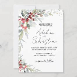 Rode bessen groen gebladerte bruiloft uitnodiging