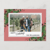 Rode bessen Groen Holly Botanisch gebladerte op ro Briefkaart (Voorkant)