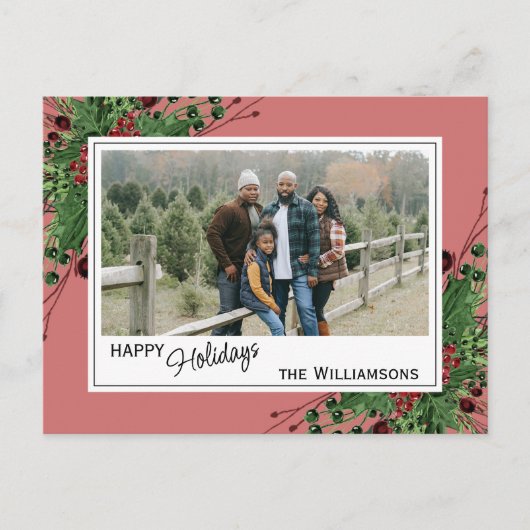 Rode bessen Groen Holly Botanisch gebladerte op ro Briefkaart (Voorkant)