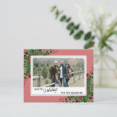 Rode bessen Groen Holly Botanisch gebladerte op ro Briefkaart (Staand voorkant)