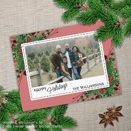 Rode bessen Groen Holly Botanisch gebladerte op ro Briefkaart