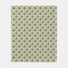 Rode Bessen Groene Bladeren Hulst Kerstmis Fleece Deken