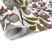 Rode bessen groene bladeren witte steenbloemen cadeaupapier (Rol Hoek)