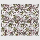 Rode bessen groene bladeren witte steenbloemen cadeaupapier (Vlak)