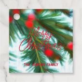 Rode bessen Groene dennen Merry Christmas Bedankjes Labels (Voorkant)