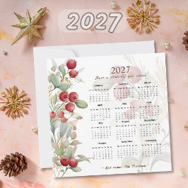 Rode Bessen Groene Elegante 2027 Agenda Feestdagenkaart