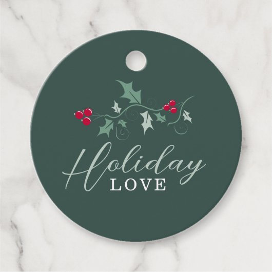 Rode bessen groene holly bladeren kerstliefde bedankjes labels (Voorkant)