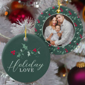 Rode bessen groene holly bladeren Kerstmis foto Keramisch Ornament