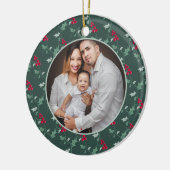 Rode bessen groene holly bladeren Kerstmis foto Keramisch Ornament (Links)