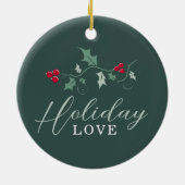 Rode bessen groene holly bladeren Kerstmis foto Keramisch Ornament (Achterkant)