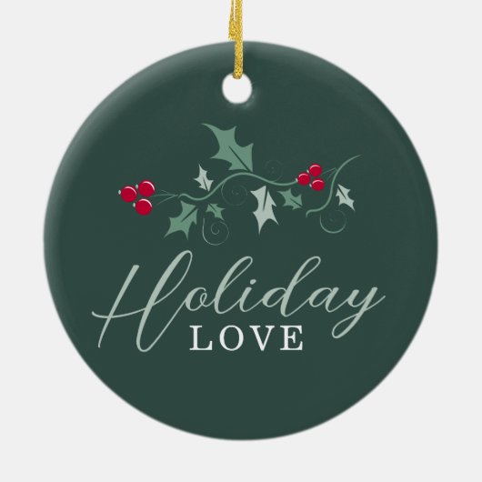 Rode bessen groene holly bladeren Kerstmis foto Keramisch Ornament (Achterkant)