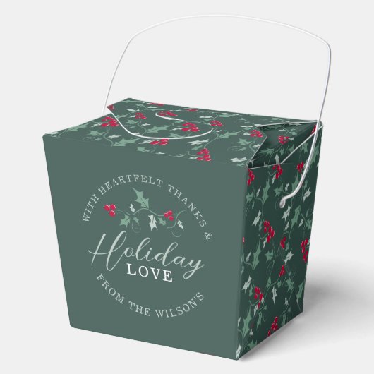 Rode bessen groene hulstbladeren Kerstliefde Bedankdoosjes (Voorkant)