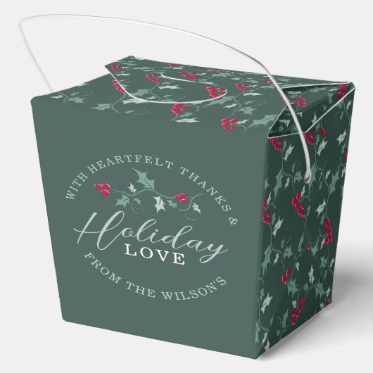 Rode bessen groene hulstbladeren Kerstliefde Bedankdoosjes (Achterkant)