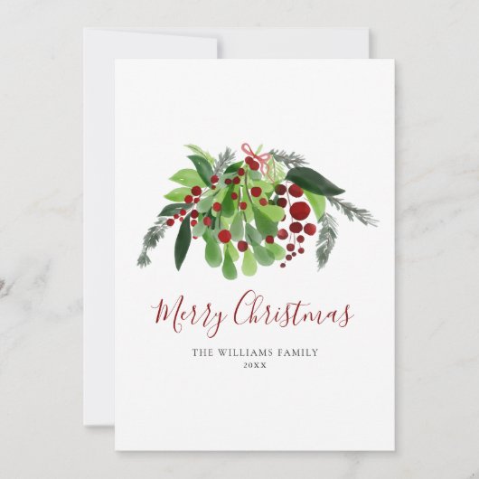 Rode Bessen Groene Kerst Feestdagenkaart (Voorkant)