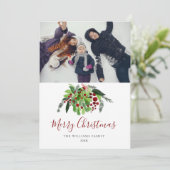 Rode Bessen Groene Kerst Foto Feestdagenkaart (Staand voorkant)