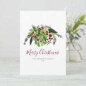 Rode Bessen Groene Kerst Zakelijk Feestdagenkaart (Staand voorkant)