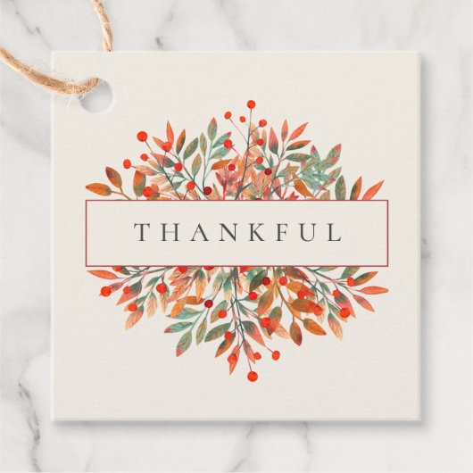 Rode bessen & herfstbladeren  botanische bedankjes labels (Voorkant)