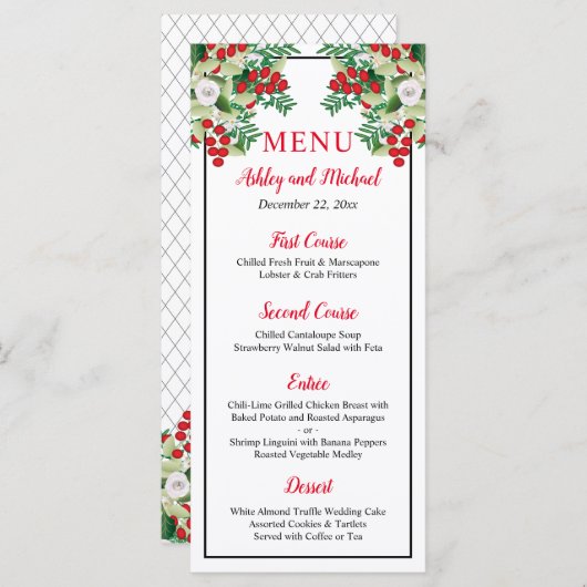 Rode bessen | Het Grieks Floral Holiday Wedding Me Menu (Voorkant / Achterkant)