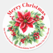 Rode bessen Holly verlaat Poinsettias Kerstmis Ronde Sticker (Voorkant)