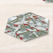 Rode bessen in de sneeuw kartonnen onderzetters (Schuin)