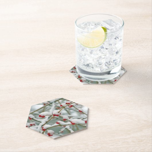 Rode bessen in de sneeuw kartonnen onderzetters (Insitu)