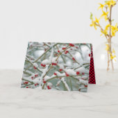 Rode bessen in de sneeuw Kerstmis Kaart (Gele Bloem)