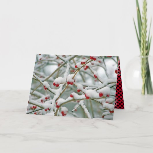 Rode bessen in de sneeuw Kerstmis Kaart (Voorkant)