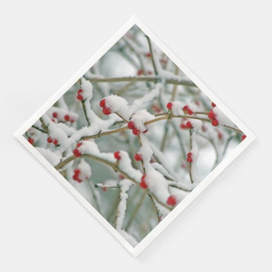 Rode bessen in de sneeuw servet (Hoek)